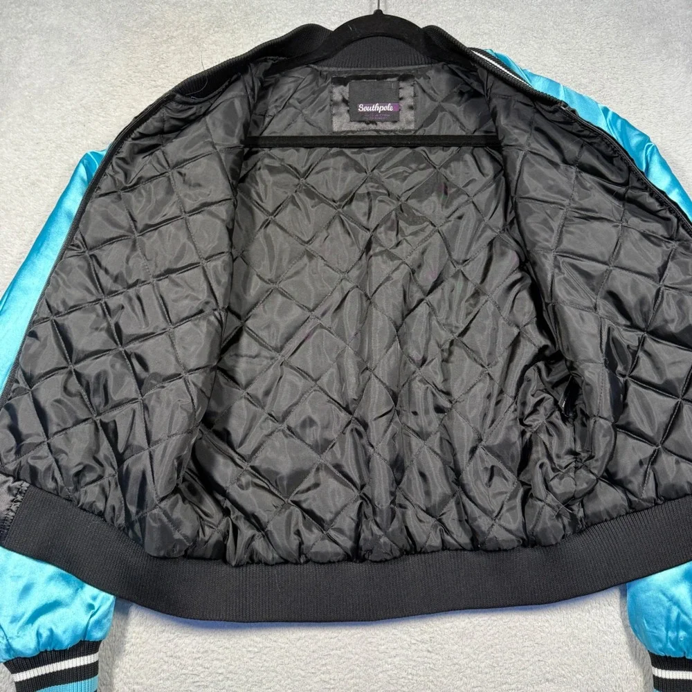 Vintage Y2K Southpole New York Satin Bomber Jacket Teal Black‎ Quilted Women's L